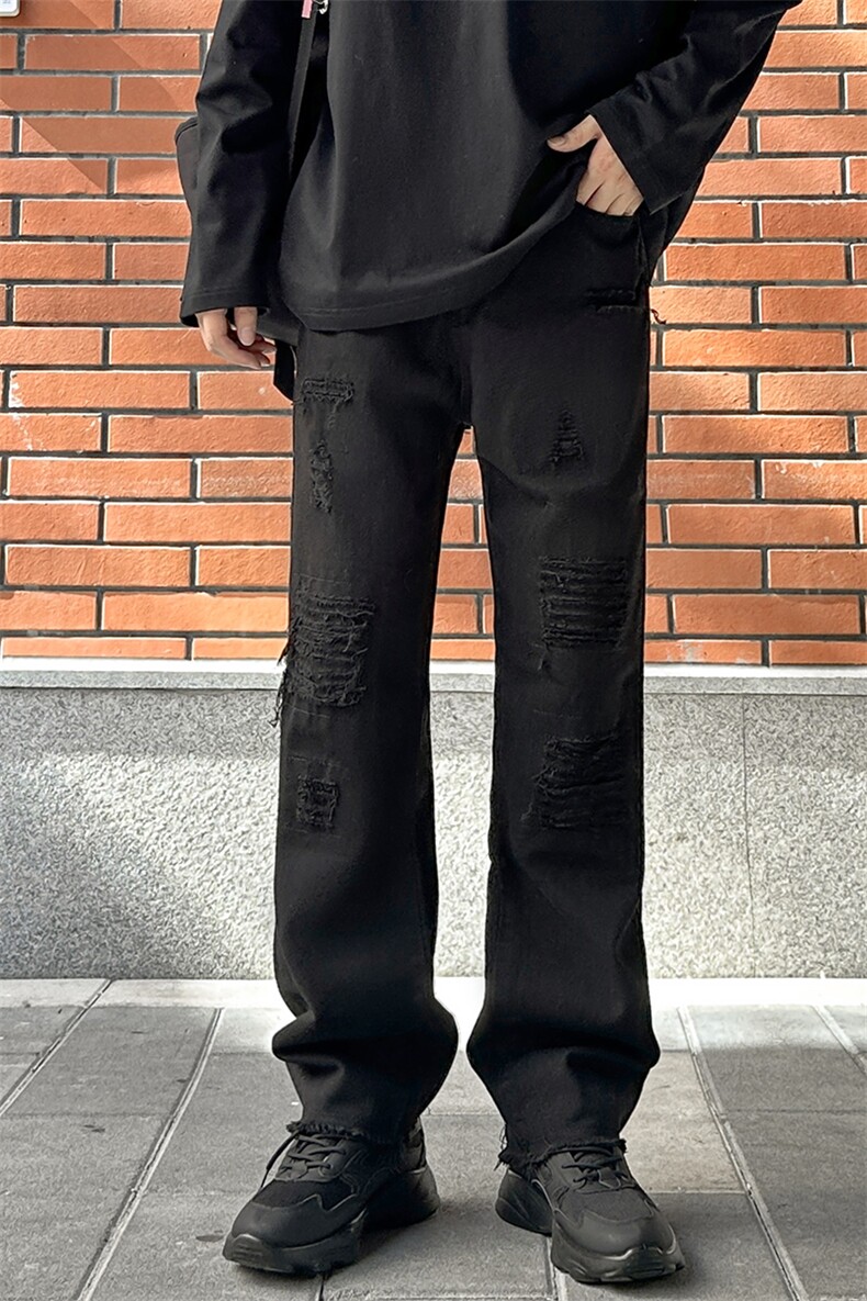 秋季假破洞痞帅牛仔裤毛边美式高街男休闲裤1412-2/087/P58,男装牛仔裤,星座1412-2