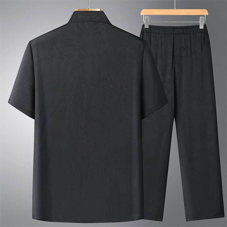 风唐装冰丝短袖衬衫套装男士夏装太极服宽松套装CF2315-P100,男装休闲套装,星座1105-3