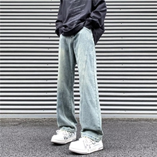 春夏季男士牛仔裤美式复古潮流直筒百搭裤子宽松阔腿休闲牛仔裤男，男装牛仔裤，星座1013