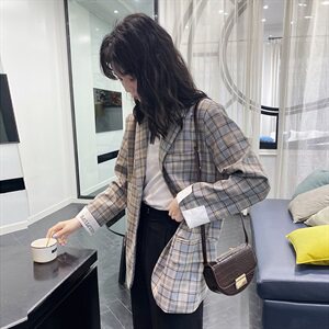 【现货】2021春秋装新款英伦风格子西装 166-XZ03P95控158图片