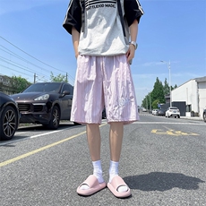 条纹休闲短裤男士韩版潮高街字母刺绣2024夏季ins五分裤K5343-P33，男装牛仔裤，星座412-3