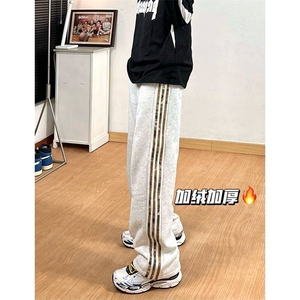 重磅白花灰美式迷彩拼接三条杠卫裤男设计感小众vibe风裤子休闲裤图片