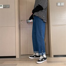 百搭休闲ins牛仔裤宽松直筒2021年秋季新款九分裤潮流K1349-P40，男装牛仔裤，星座512-4