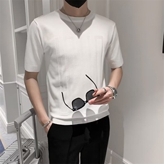 T恤时尚潮牌五分袖夏季圆领新款ins城市风貌冰丝针织短袖S242P35，男装T恤，星座1116-2