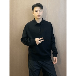 抖音得物高品质二开230克精梳珠地光版纯色宽松长袖T恤翻领POLO衫图片