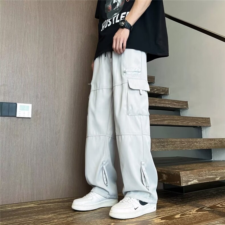 日系复古工装裤子男夏季潮牌宽松感多口袋休闲阔腿拖地裤F19/P40,男装工装外套,星座506