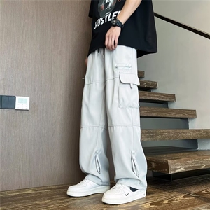 日系复古工装裤子男夏季潮牌宽松感多口袋休闲阔腿拖地裤F19/P40图片