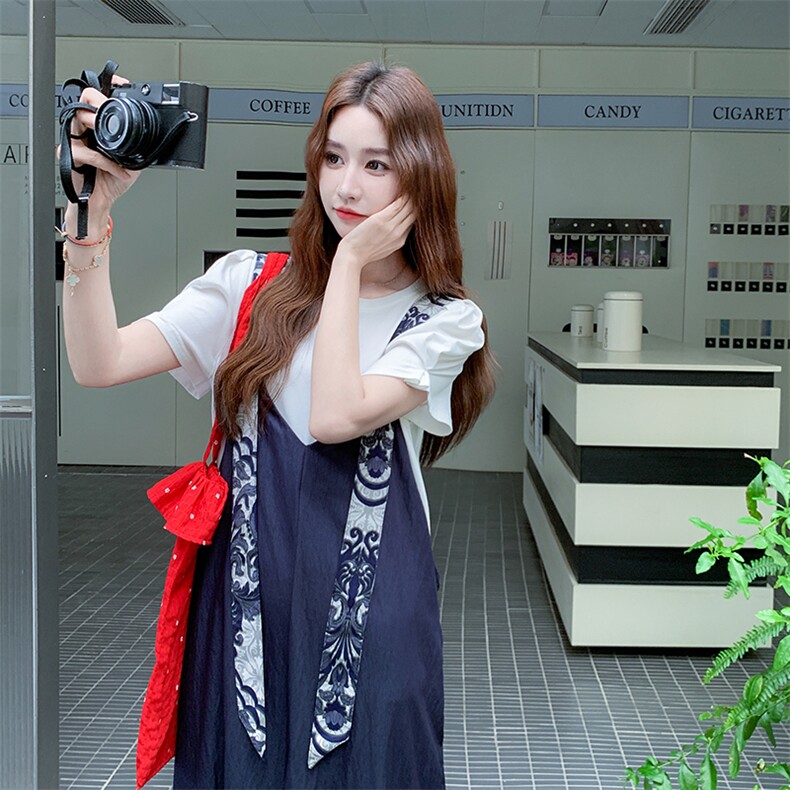 复古设计感拼色印花背带裤女夏季2025薄款小个子显瘦阔腿连体裤,女装连体裤,浙宝276（原081）