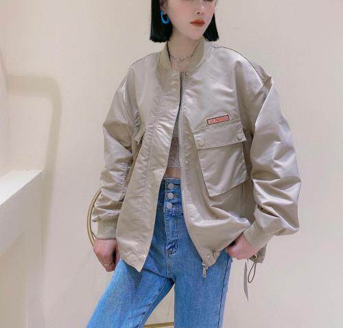 现货，春季棒球外套，女装，咖啡色