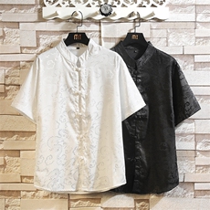 风短袖衬衫男士夏季复古盘扣汉服龙纹衬衣新中式男装C339P40，男装衬衫，电商A056