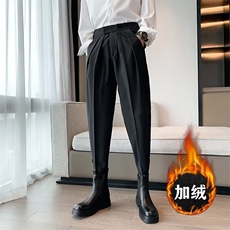 秋冬加绒魔术贴配马丁靴束脚西裤男女九分西装裤休闲裤子-X1993，男装西服套装，星座601-1