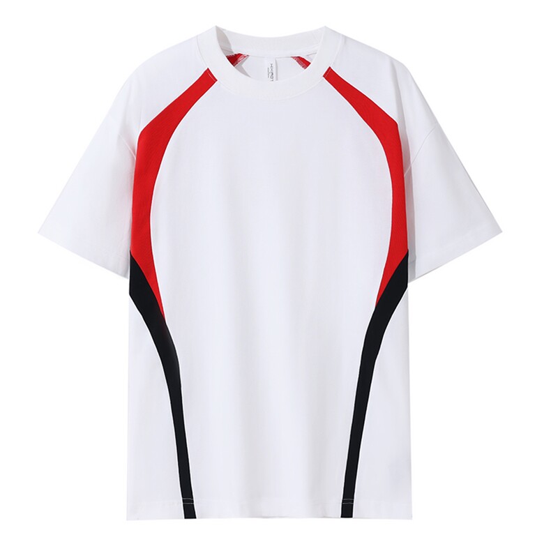 280g双纱三色拼接运动款设计感纯色撞色美潮宽松纯棉短袖t恤，男装T恤，航轩羊绒