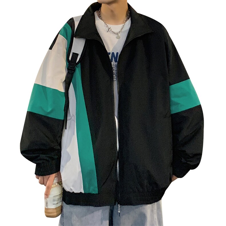 小牛津上衣夹克宽松落肩拼色棒球服外套XZ214-8JK703-P68,男装夹克,星座1204-3