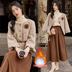 小香风套装女秋冬2025新款bao款气质富家千金套装裙显瘦90羽绒服，女装套装/套裙，小九月