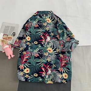 2021夏季新日系大码男港风沙滩情侣休闲短袖印花衬衫C3020-P35图片