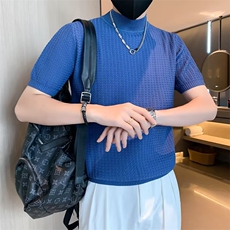 半高领痞帅网红短袖T恤男针织衫新款休闲男士打底衫修身半袖T3302，男装T恤，星座1116A-2（原606A-1）