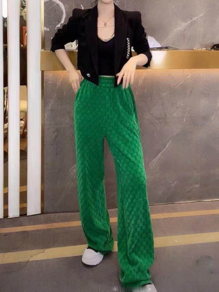 现货：雪尼尔提花方格阔腿裤，其它，金川古韵