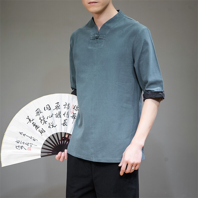 2021夏季中国风男装大码短袖复古中式唐装棉麻t恤6008-1/T061/P50,男装T恤,电商A008
