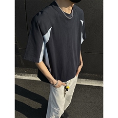 抖音得物高品质二开240克宽松纯棉美式高街拼接短袖T恤潮YQ38，男装T恤，电商A486-1