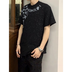 万针全刺绣工艺抖音得物高品质260克重磅纯棉双纱美式高街短袖T恤图片