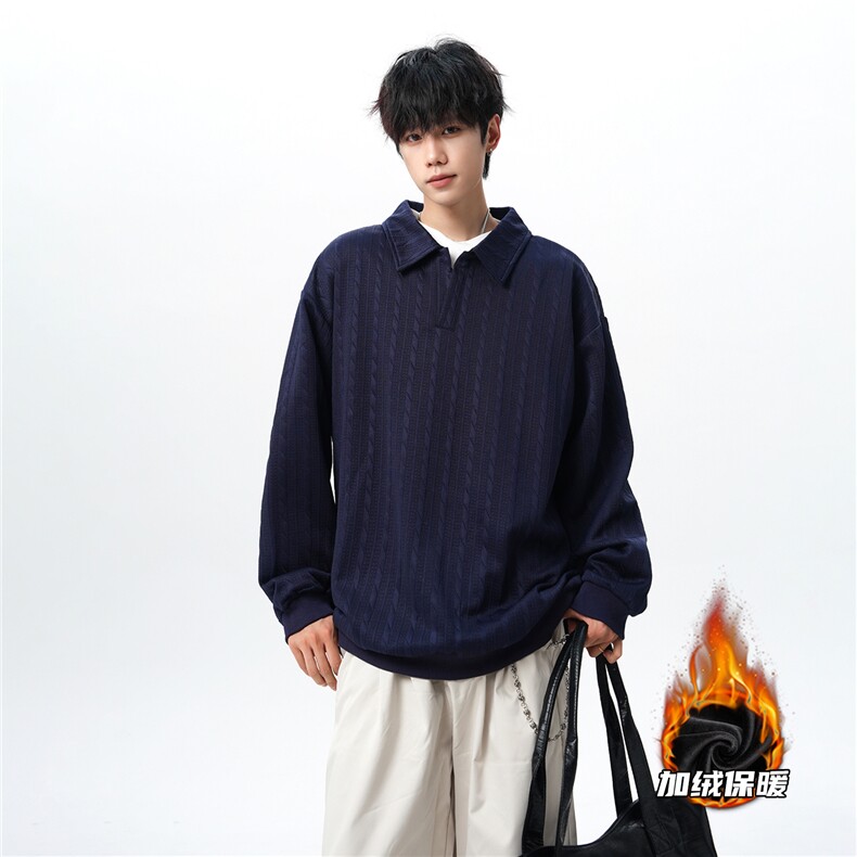 假两件卫衣男秋冬加绒加厚提花无帽打底衫宽松大码上衣WY008加绒,男装T恤,电商B312