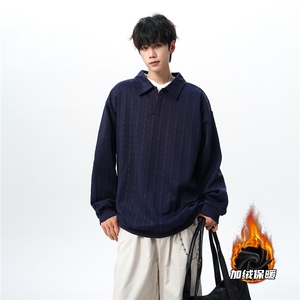 假两件卫衣男秋冬加绒加厚提花无帽打底衫宽松大码上衣WY008加绒