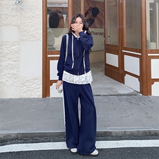 26春装新品学院风花边拼接运动休闲卫衣套装2101P200K328，女装套装/套裙，2C219