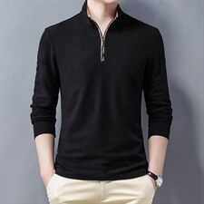 双面羊绒长袖t恤男2023年秋季新款中年半高拉链卫衣纯色打底衫，男装卫衣，电商B212（原钱塘6029）