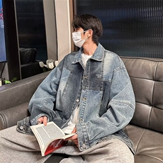 春季新款牛仔外套男女ins潮牌日系宽松复古做旧水洗牛仔夹克潮流，男装夹克，星座716-4