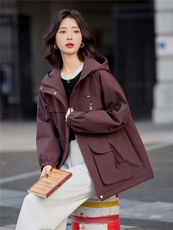 工装风休闲连帽派克服女中长款2025秋冬新款加绒加厚保暖棉服外套，女装棉衣/棉服，悦祺