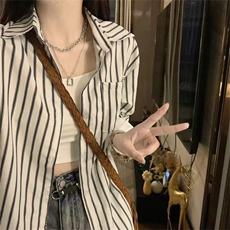 TC503-P45美式复古条纹衬衫内搭外穿宽松衬衣上衣，女装衬衫，星座617A-2