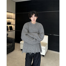 B426P50秋冬季破洞短款套头厚毛衣男女同款高级感潮牌宽松针织衫，男装针织衫/毛衣，星座512-6