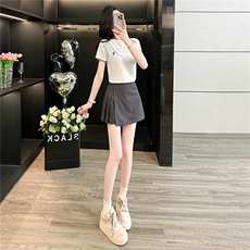 女夏新款穿搭运动套装洋气减龄纯色圆领短袖上衣百褶裤裙两件套潮，女装套装/套裙，江南