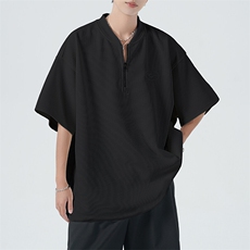 现货-夏季新品华夫格拉链短袖男潮牌百搭宽松T恤-AT23008-P55，男装T恤，电商A351