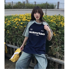 抖音得物品质二开240克宽松纯棉美式潮牌插肩三杠织带短袖T恤，男装T恤，电商A486