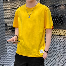 夏季港风大码宽松纯色短袖T恤男圆领纯棉中袖卫衣模灰T9550，男装T恤，星座1207