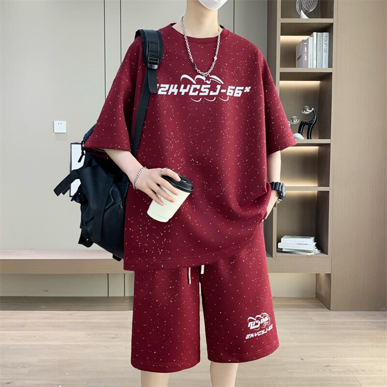 港风套装男宽松菠萝格满天星圆领短袖T恤短裤痞帅套装TZ6628-P50,男装牛仔裤,星座310B-3