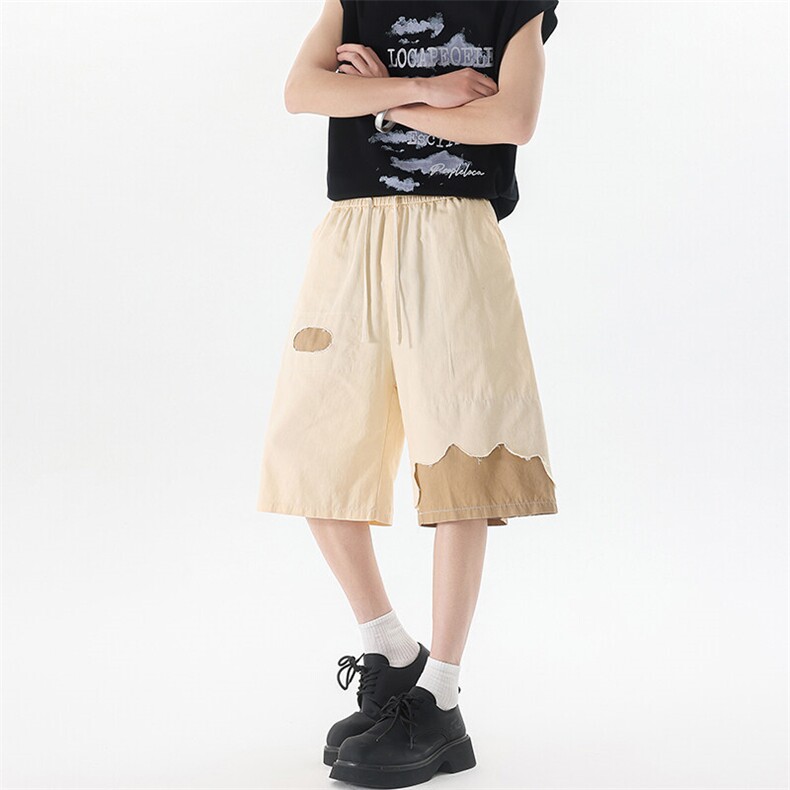 8XL-M 特大码短裤男夏季新款大码vibe破洞拼接高街短裤DK1518P50图片