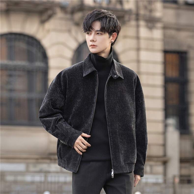 雪尼尔夹克外套男翻领春秋季休闲宽松高级感上衣j85843-p245控439,男装夹克,电商A355（原A415）