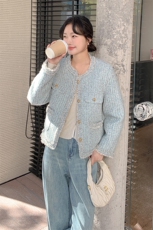 【新款】高级水蓝色小香风羽绒服加厚外套99089款P205K328，女装羽绒服，2C316