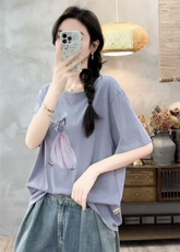 粉裙子美女图案短袖2025简约百搭，女装T恤，湘姗