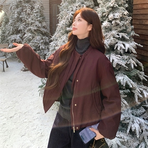 纯色圆领飘带短款休闲宽松羽绒服女保暖外套图片