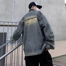 春秋美式高街复古拼接牛仔外套男女款做旧工装痞帅夹克JK867-P72，男装工装外套，星座208-5