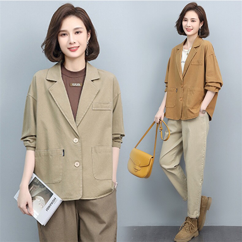 2024春秋新款文艺棉质西装短外套女宽松百搭休闲外穿气质西服上衣，女装套装/套裙，悦见她
