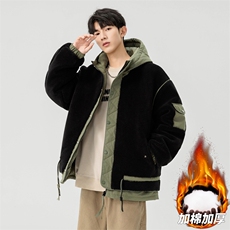 情侣棉服男士加绒加厚拼接工装保暖羊羔毛冬装外套M021-P135，男装棉衣，星座308B-2