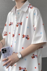 腊肠狗冰丝薄款短袖花衬衫男款夏季潮牌宽松大码沙滩防晒衬衣外套，男装T恤，电商B312