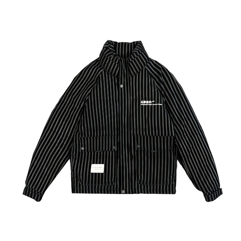 AY72/P158控208冬季社会小伙条纹潮牌痞帅百搭棉衣外套男黑首1,男装棉衣,星座305B-1