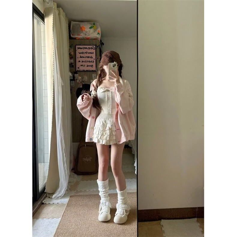 粉色碎花撞色翻领外套女春秋2025新款宽松甜美可爱设计感小众夹克,男装夹克,星座506A