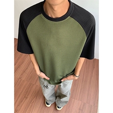 青少年短袖t恤男生夏季薄款拼接撞色纹理感潮牌宽松大码中袖衣服，男装T恤，电商A001-1