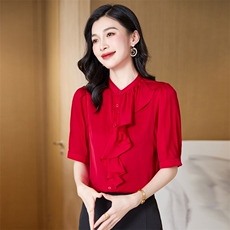 真丝衬衫女七分袖夏装2024女装年轻百搭纯色桑蚕丝温柔高阶感上衣，女装衬衫，阿舍尔精品